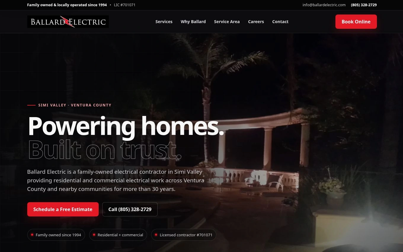Ballard Electric concept demo — lead-generation website preview