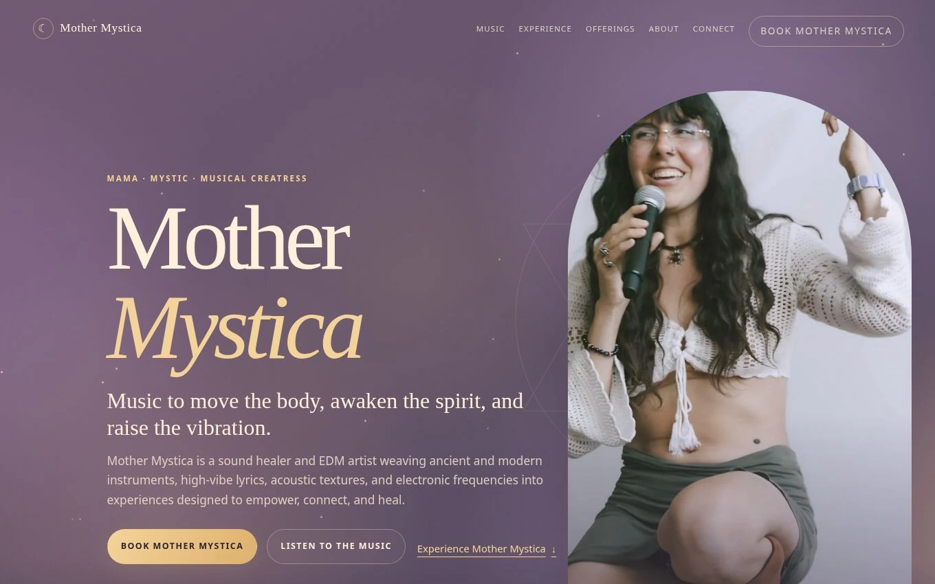 Mother Mystica — artist brand and booking website preview